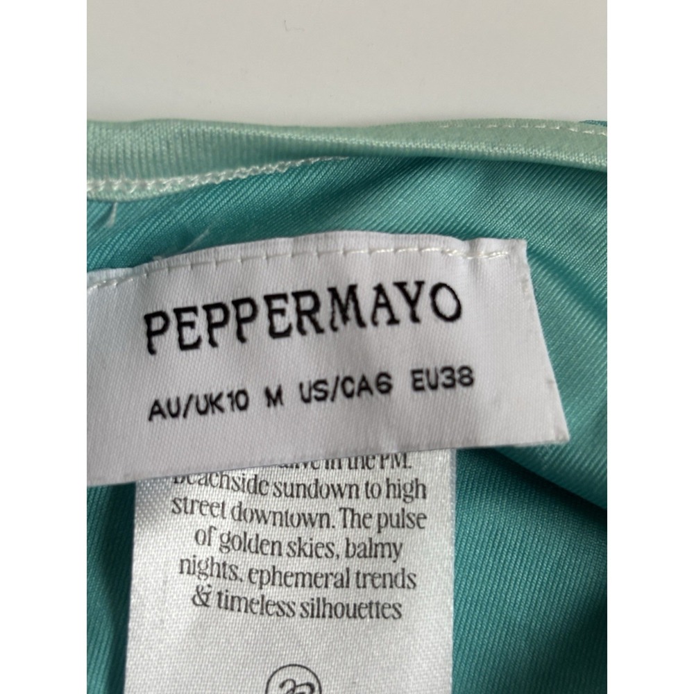 Peppermayo Teal Blue Backless Strapless Cowl Neck Crop Gold Embellished Size M - Picture 7 of 11